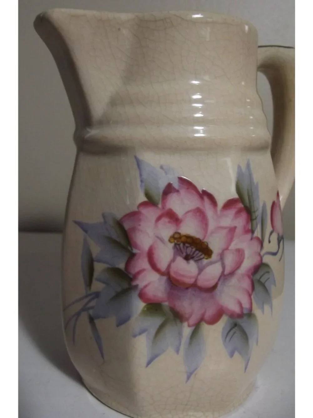 Vintage Small Pitcher Pink Flower Green Leaves Made in Japan 5